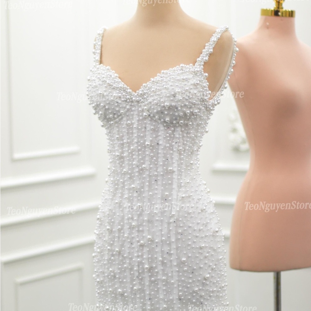 Pearl-Embellished White Wedding Dress